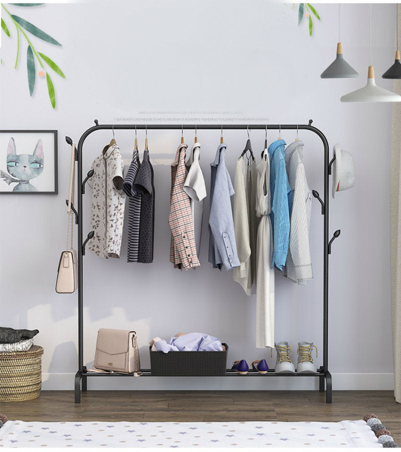 Coat Rack Steel 150.0 cm x 110.0 cm Hallway Bedroom Storage Organiser Freestanding Garment Rail With Hooks And Shelves | Thomler