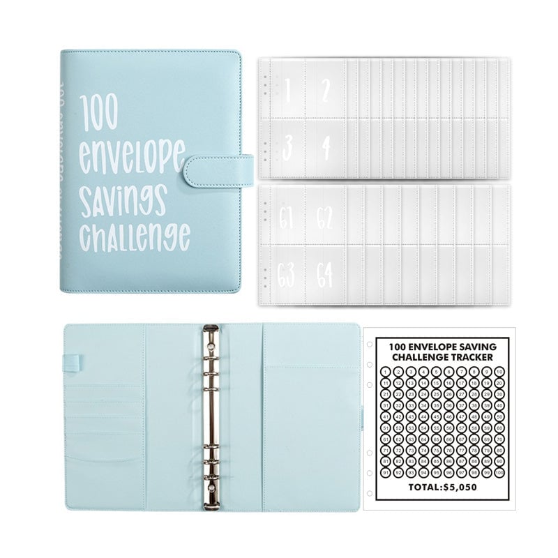 100-Envelope Money Saving Binder with Cash Envelopes for Budget Tracking & Financial Goals | PU Leather Organizer for Home Finance | Thomler
