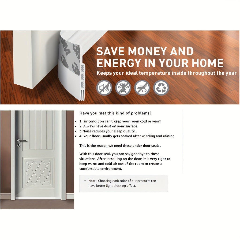 Silicone Door Draft Stopper with Adhesive Backing for Energy Savings & Noise Reduction | Under Door Seal Strip for Home Insulation | Thomler