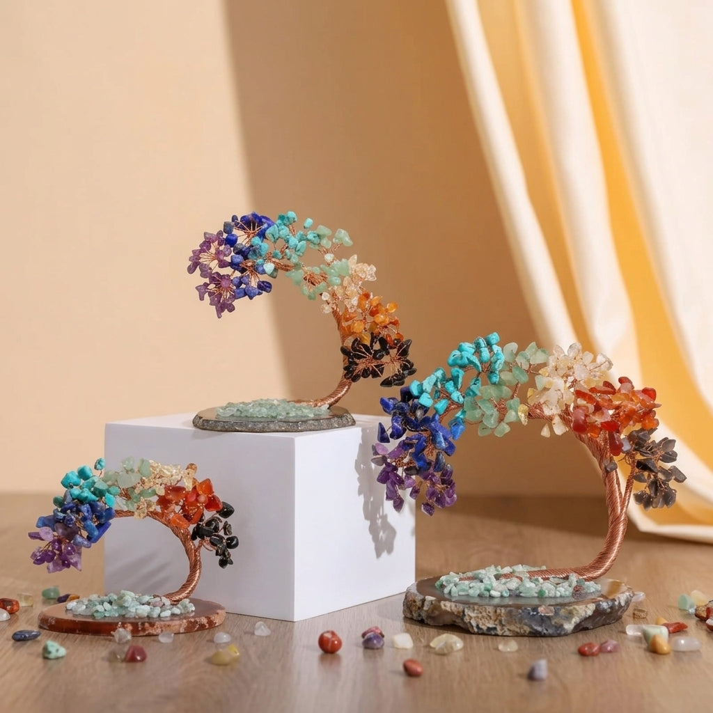 Chakra Crystal Tree Sculpture with Copper Wire & Natural Gemstones for Home Decor | Thomler
