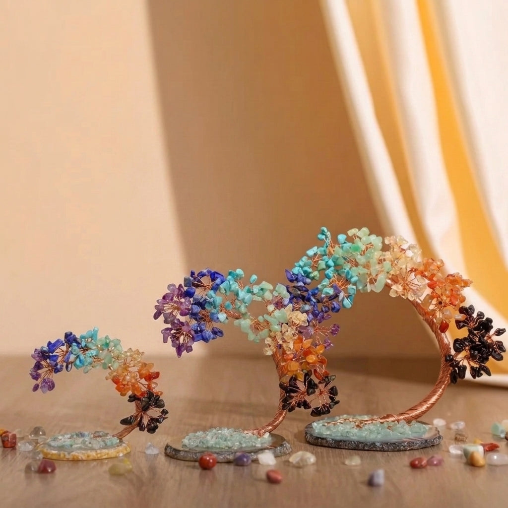 Chakra Crystal Tree Sculpture with Copper Wire & Natural Gemstones for Home Decor | Thomler