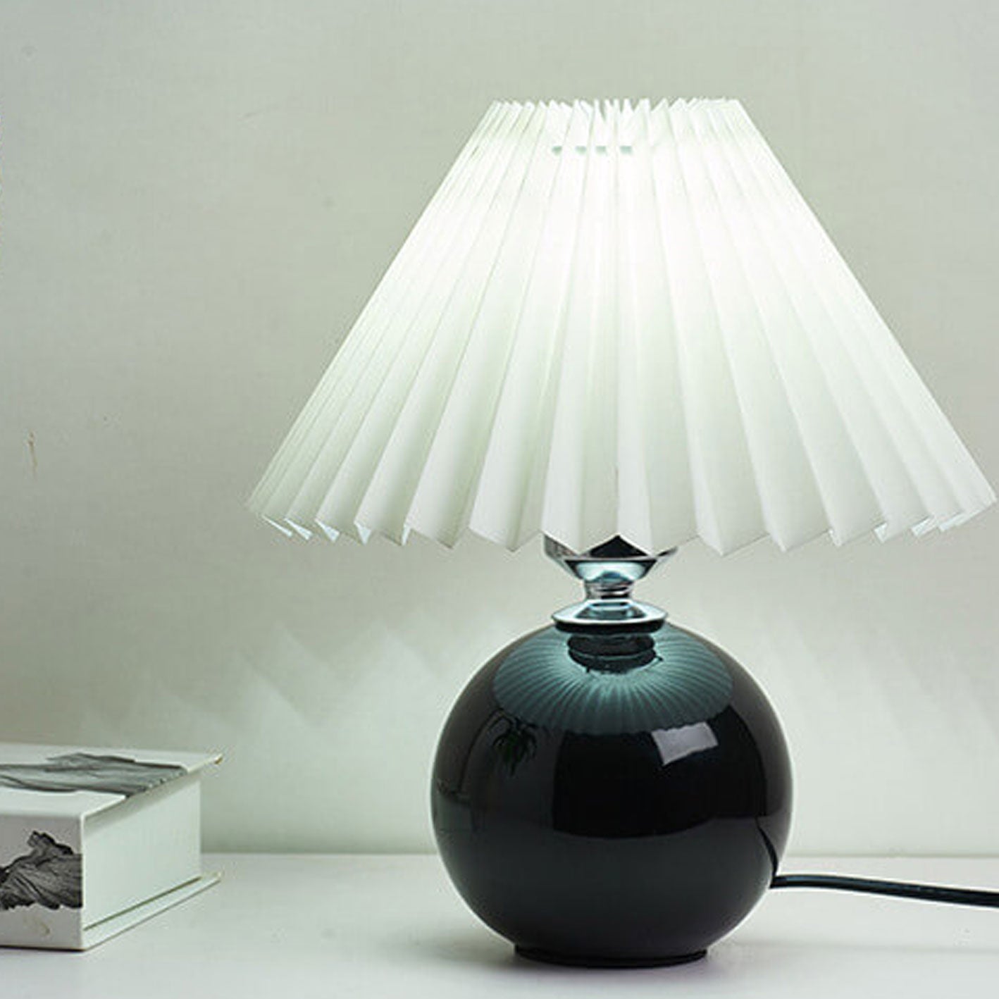 Ceramic Table Lamp with Fabric Shade – Modern Accent Lighting for Bedroom, Living Room & Home Office | Thomler