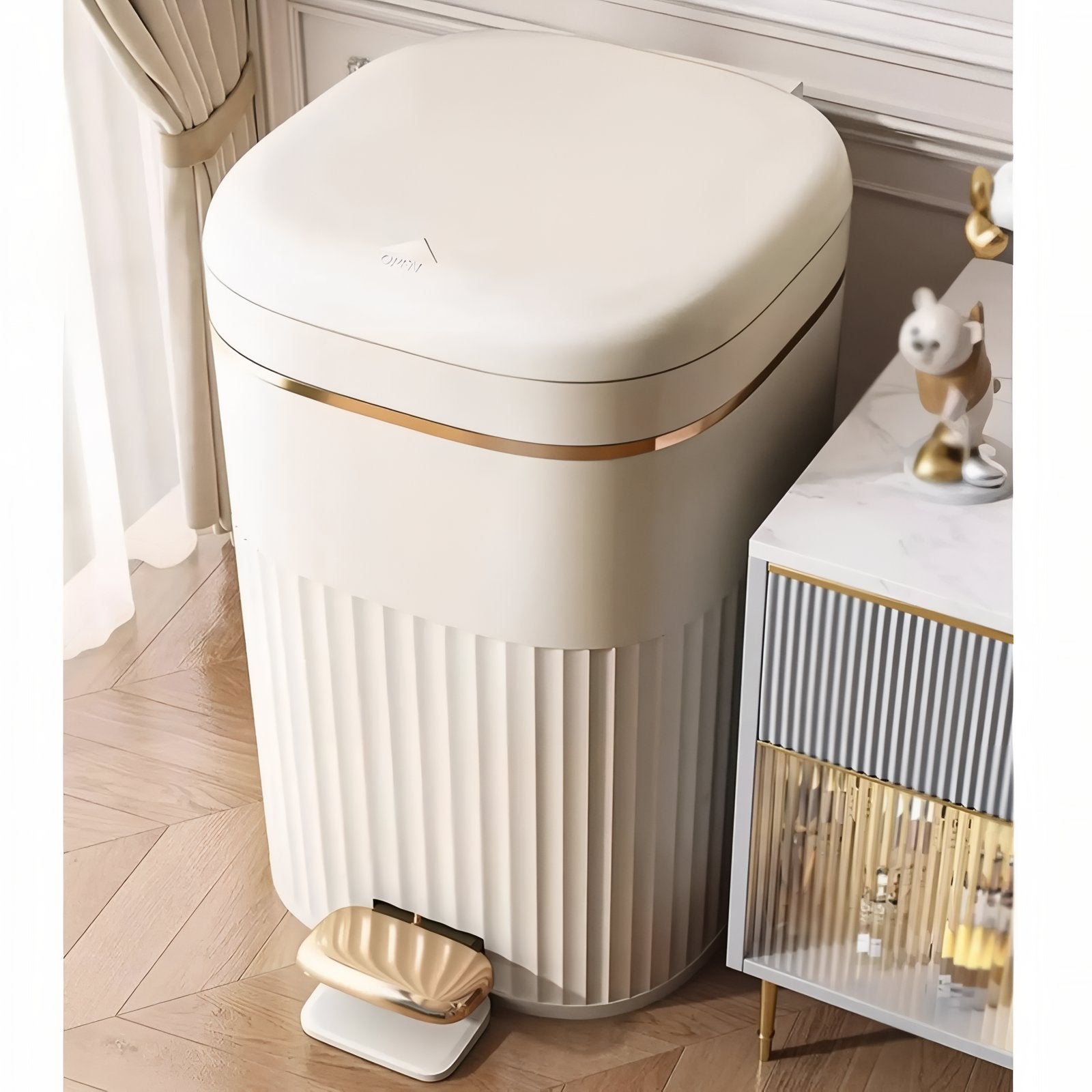 Pedal Bin Modern Ribbed Design Hands Free Bathroom Kitchen Waste Bin Soft Close Lid | Thomler