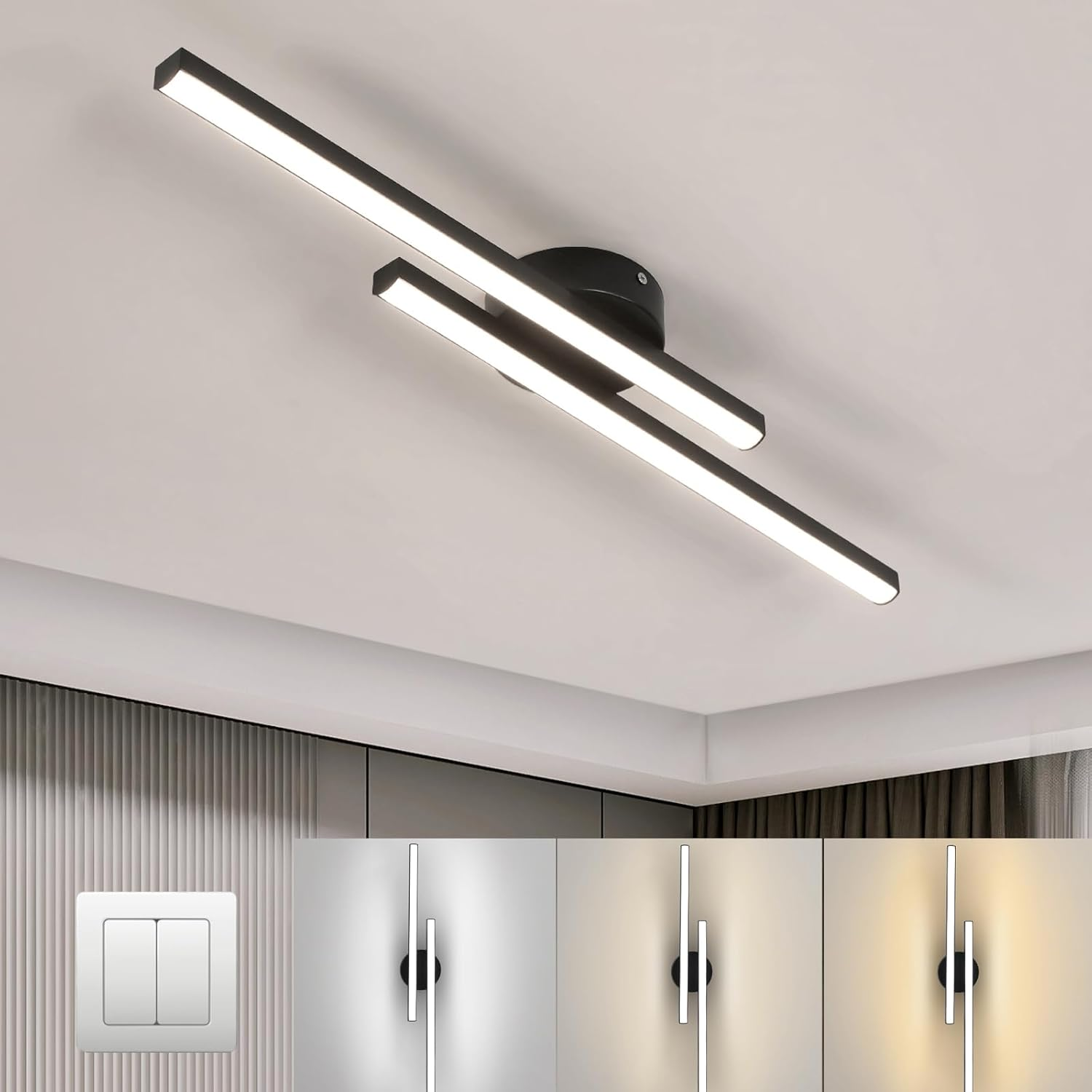 Ceiling Light Aluminium LED 21.0 cm Black Hallway Bedroom Linear Flush Mount Modern Living Room Lighting | Thomler