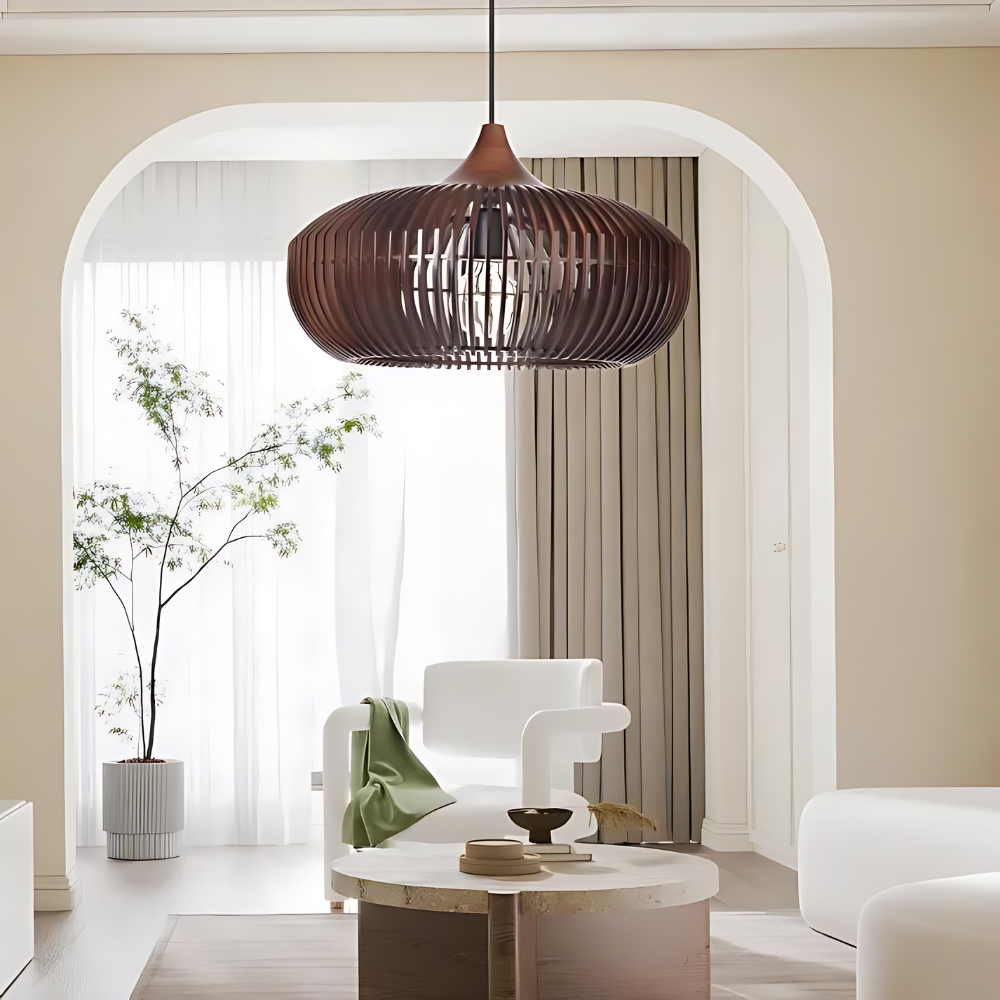 Pendant Light Wood 16.9 in Japandi Natural Dining Room Kitchen Island Hanging Ceiling Lamp Minimalist Scandinavian Modern | Thomler