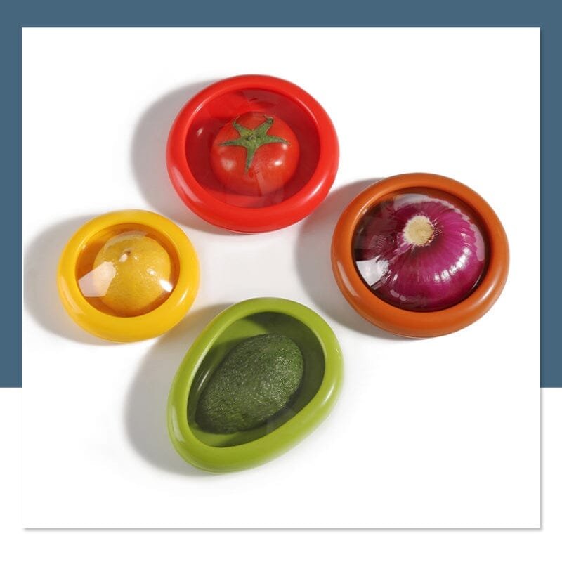 Stretch-Seal Half-Fruit Storage Containers with Snap-On Lids, Set of 4 Nesting Bins for Avocado Lemon Onion Tomato, BPA-Free Fresh Keeper | Thomler