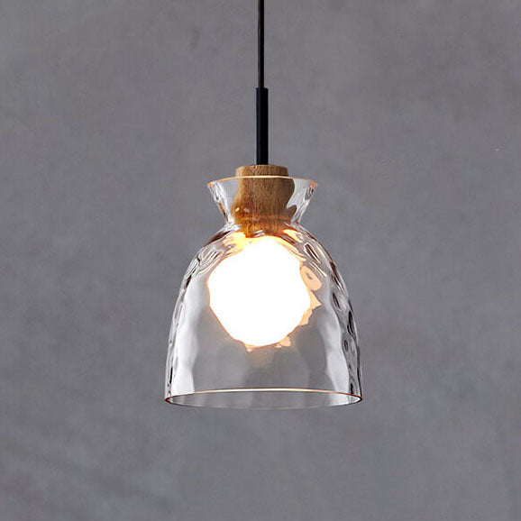 Pendant Light Glass Wood 9.8 in Adjustable Modern Bedroom Living Room Study Ceiling Lamp | Thomler