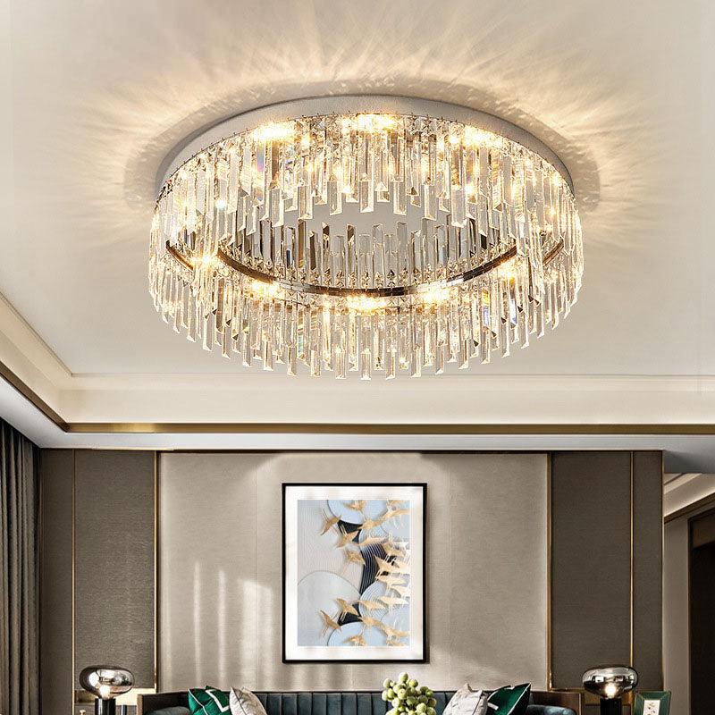 Ceiling Light Stainless Steel 19.7 in Round Chrome Flush Mount Living Room Bedroom Dining Room Fixture Modern Crystal Chandelier | Thomler