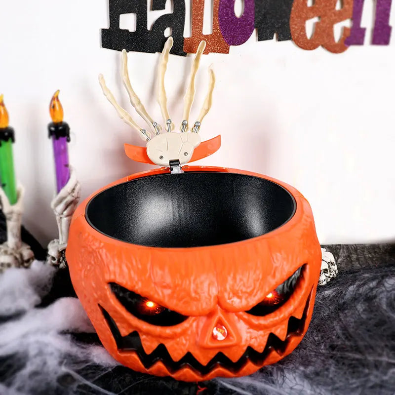 Motion-Sensing Trick-or-Treat Holder with Glowing Eyes & Grabbing Skeleton Arm for Doorstep Decoration | Thomler