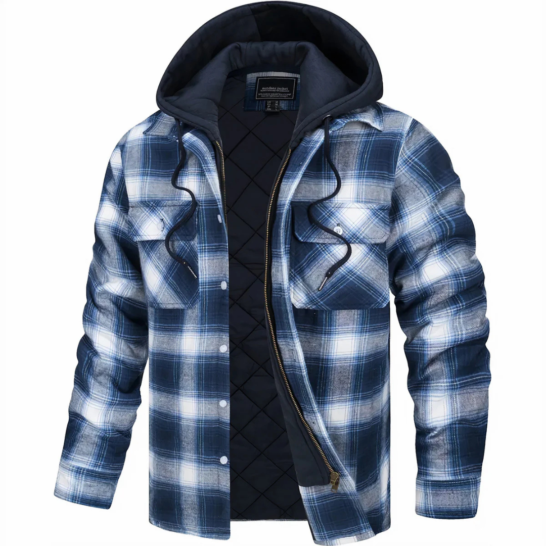 Quilted Plaid Flannel Shirt Jacket with Removable Hood for Men – Warm Cotton Blend Overshirt for Fall Winter | Thomler