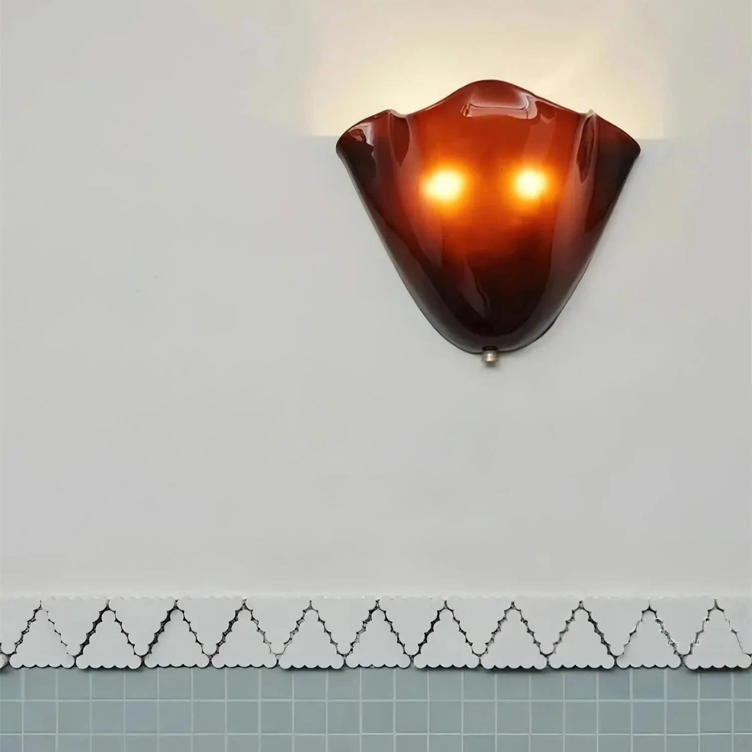 Shell-Inspired Glass Sconce 11 Inch Wide Vintage Iron Bedside Fixture Warm Ambient Hallway Lighting E14 Base Brown Green Beige Tinted Shade | Thomler