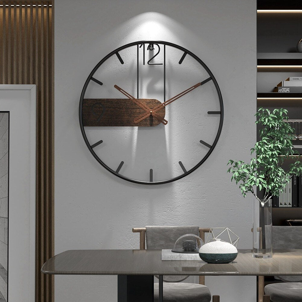 Quiet Wood & Metal Wall Clock | Round Timepiece 16-20 Inch | Battery Operated Silent Sweep for Bedroom Office Kitchen Living Room Decor | Thomler