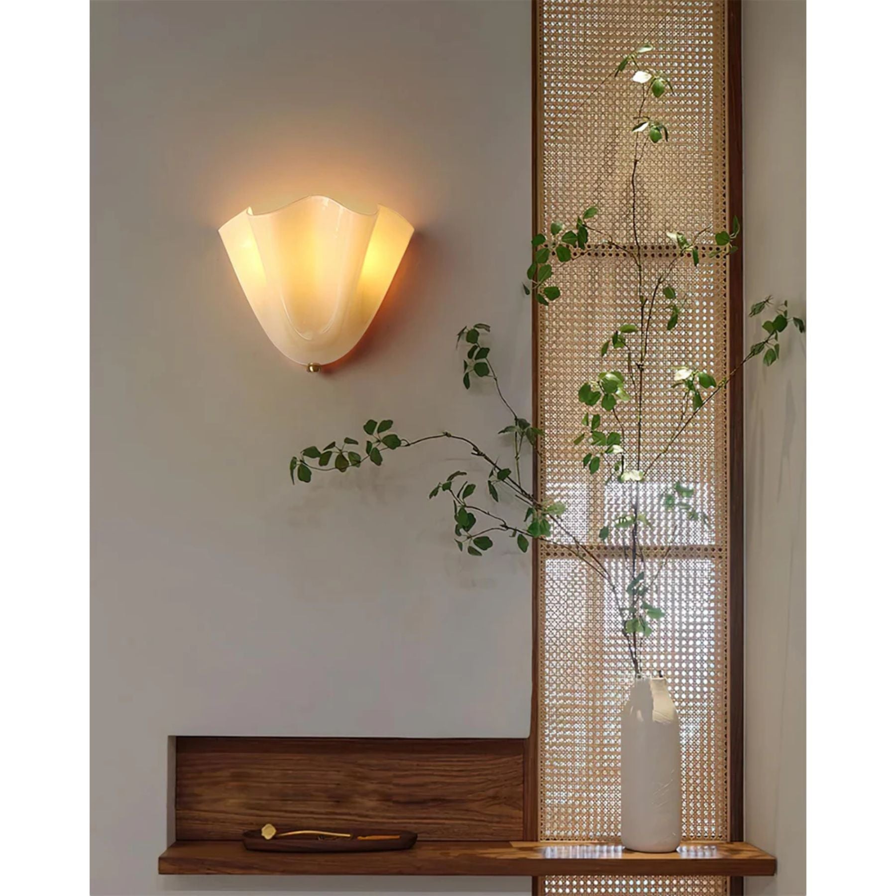 Wall Lamp Glass Folded 2x E27 10W Beige Ambient Bathroom Hallway Living Room Lighting | Thomler