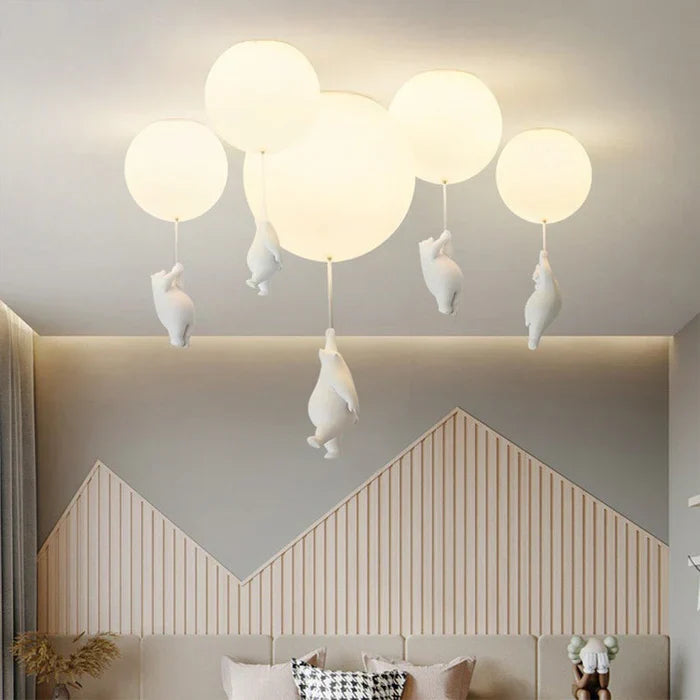 Kids Ceiling Light Nursery Bear Balloon Pendant LED Lamp Bedroom Playroom Decor Warm White Glow Animal Theme Hanging Fixture | Thomler