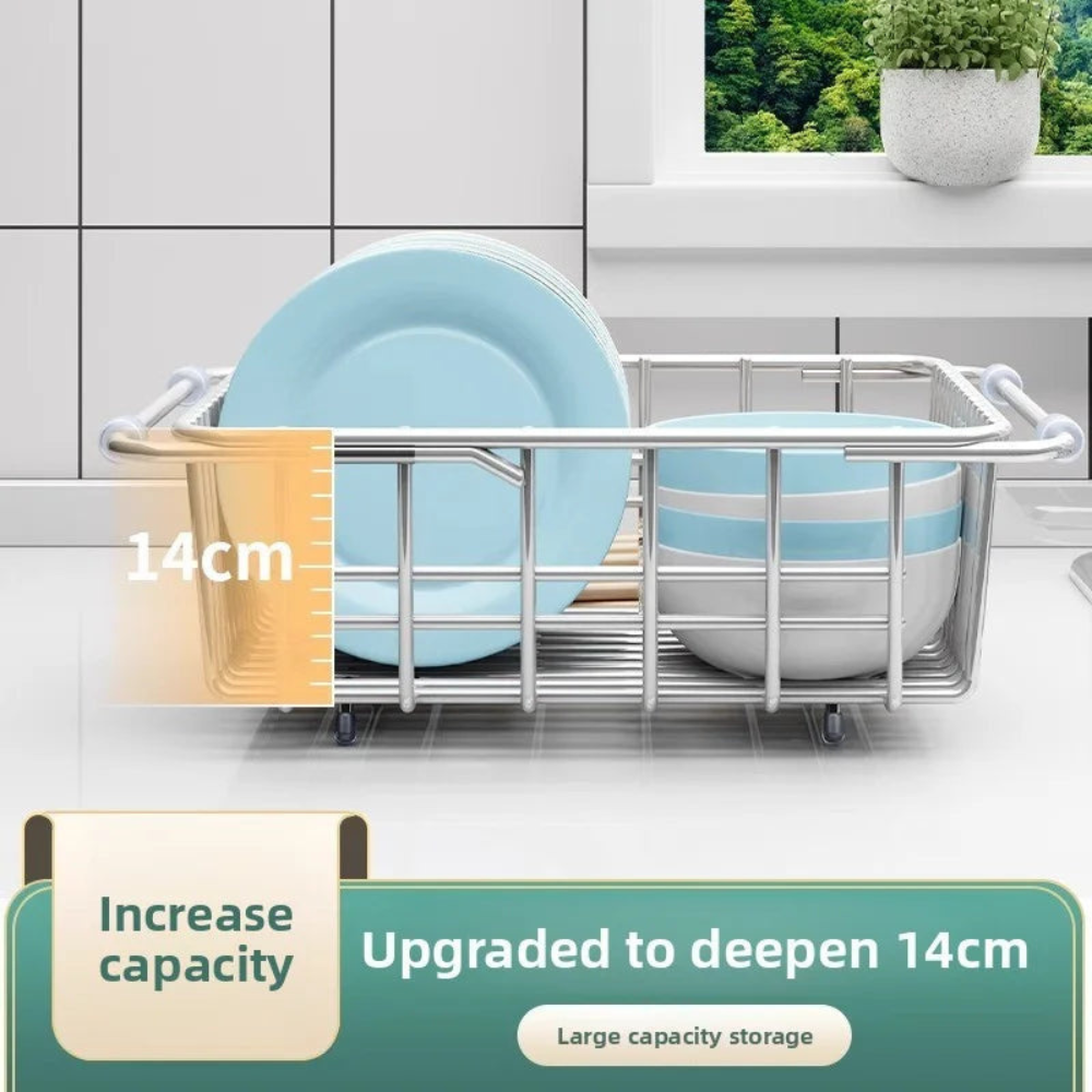 Expandable Over-Sink Dish Rack – Adjustable Width Steel Storage Organizer for Countertops & Kitchens | Thomler