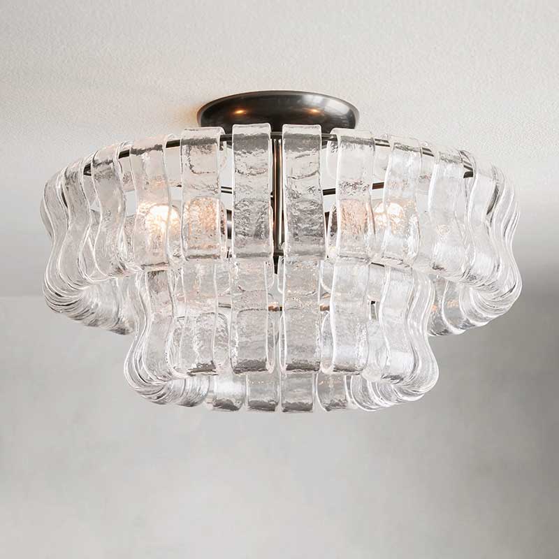 Textured Glass Flush Mount Ceiling Light 18-Inch Brass Finish 3-Light Modern Fixture for Living Room Bedroom Dining Room Entryway | Thomler