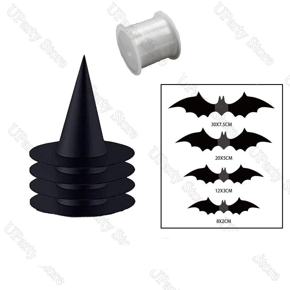 Suspended Sorceress Hat Decorations – String-Ready Black Cone Hats for Front Porch & Halloween Party Decor | Thomler