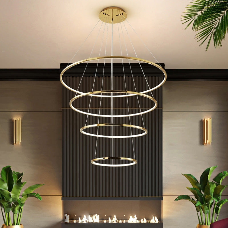 Chandelier Stainless Steel Large Tiered LED 16 in–55 in Adjustable Foyer Staircase Light Luxury Modern Dining Room Pendant | Thomler