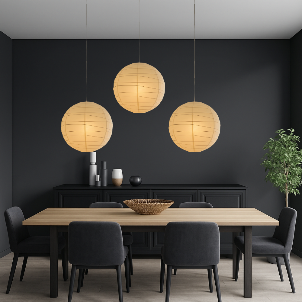 Pendant Light Rice Paper 55.0 cm White Bedroom Living Room Japandi Scandinavian Hanging Ceiling Light | Thomler