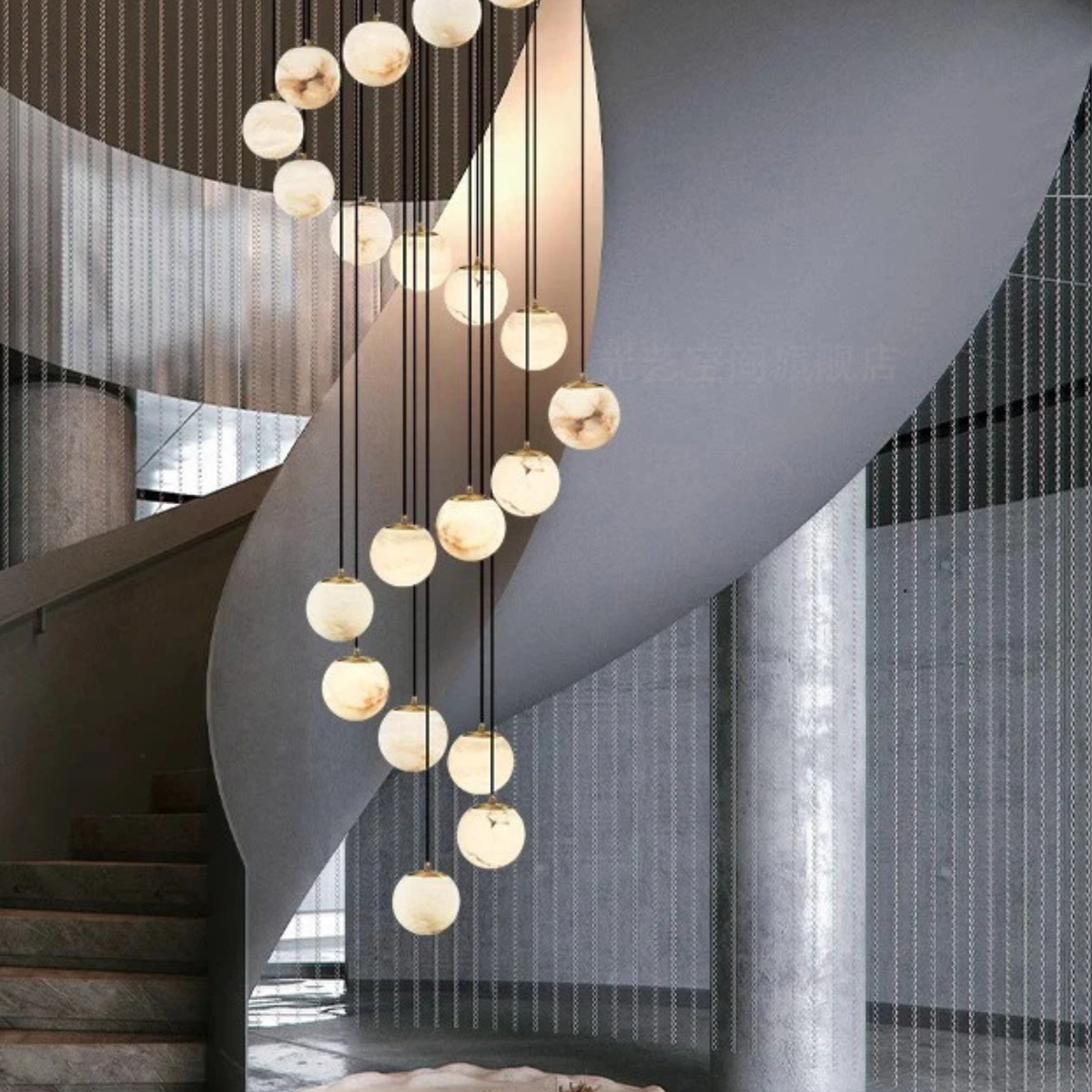 Spiral Globe Chandelier for Staircases and Foyers – Adjustable Drop with 3 to 18 Lights | Thomler