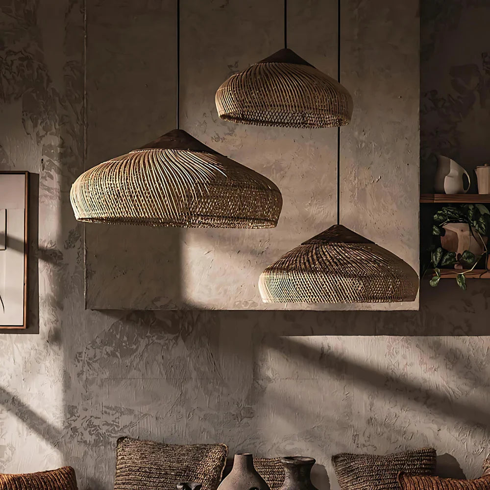 Pendant Light Rattan Woven 23.6 in Natural Dining Room Kitchen Island Hanging Ceiling Lamp Boho Farmhouse Lighting | Thomler