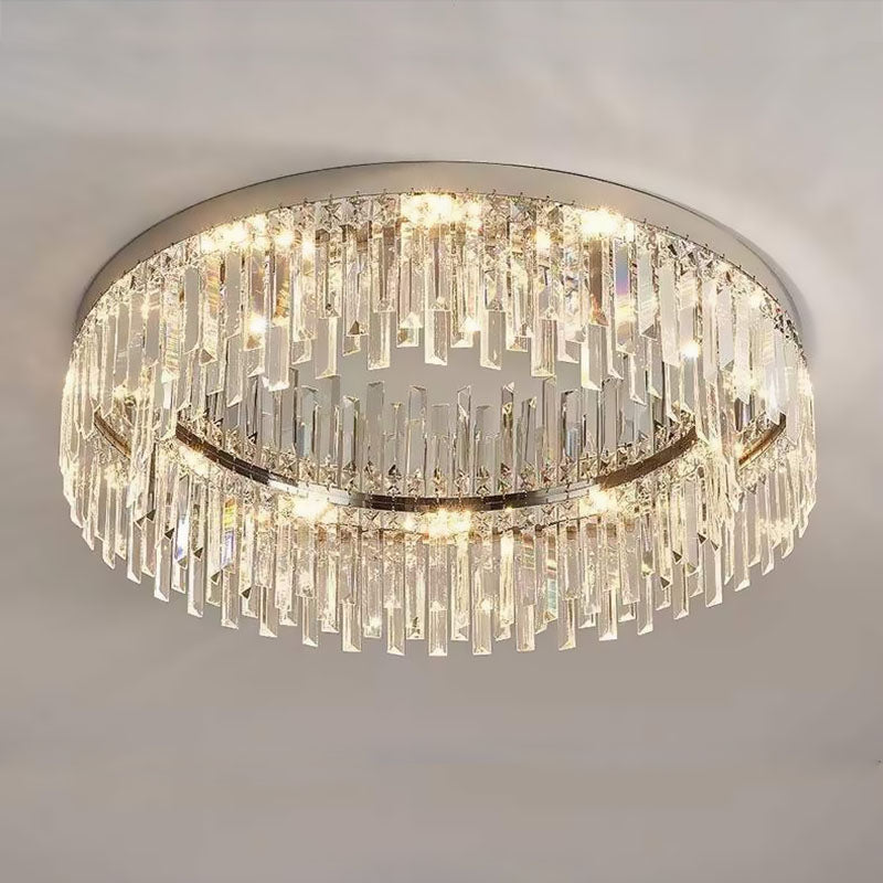 Ceiling Light Stainless Steel 19.7 in Round Chrome Flush Mount Living Room Bedroom Dining Room Fixture Modern Crystal Chandelier | Thomler