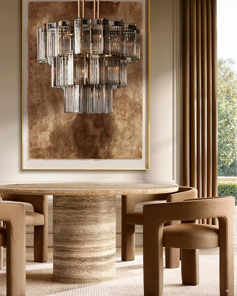 Circular Glass Panel Statement Chandelier 38-60 Inch Multi-Light Fixture for Dining Room Foyer High Ceiling Steel Frame Hanging Light | Thomler