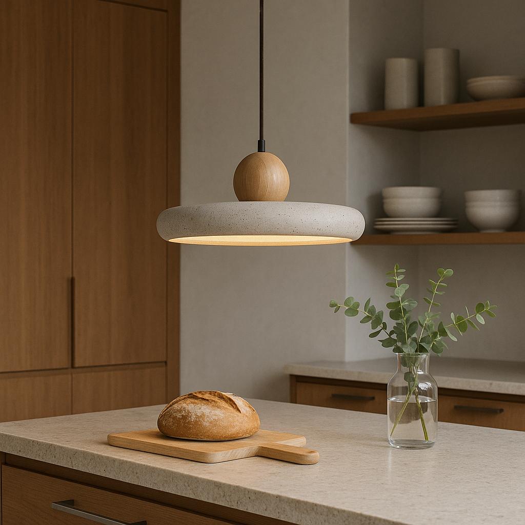 Pendant Light Travertine Wood LED 30.0 cm Beige Dining Room Kitchen Island Scandinavian Hanging Ceiling Lamp | Thomler