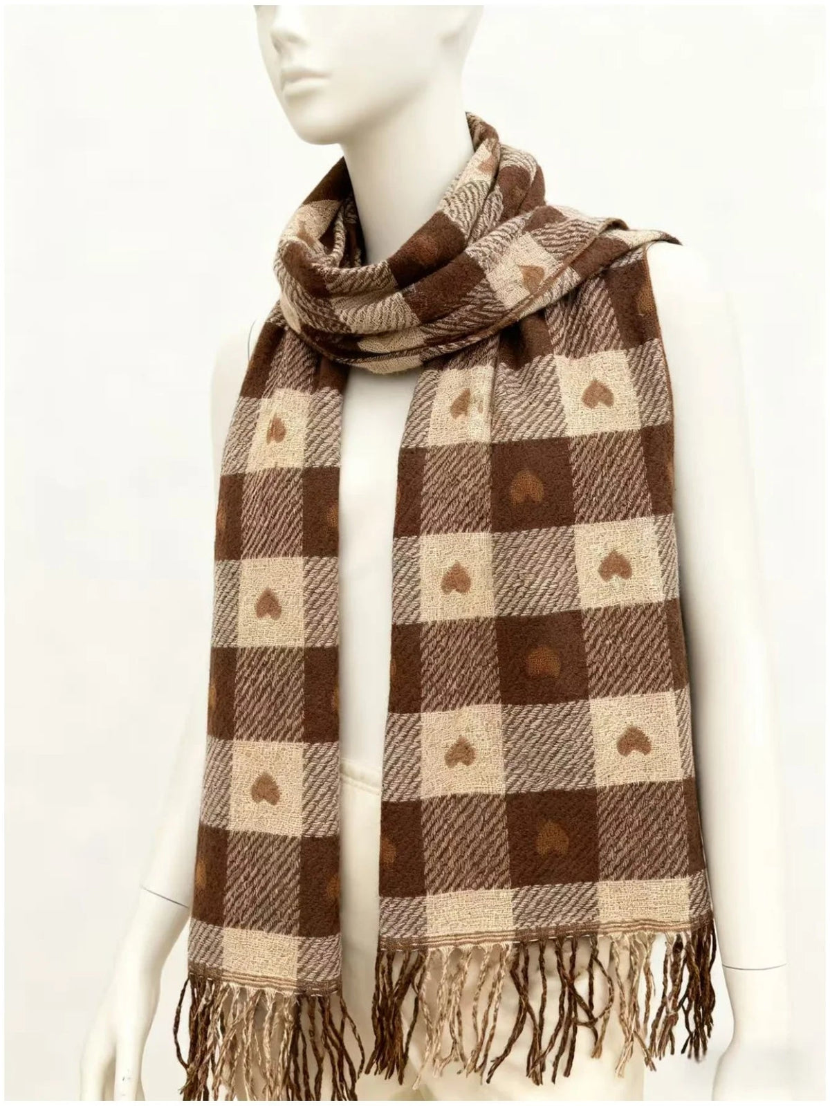 Lightweight Plaid Heart Pattern Cold Weather Wrap for Women – One Size Fits All | Thomler