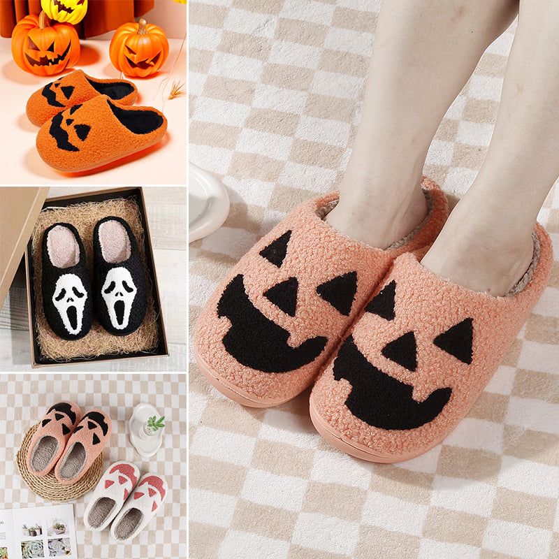 Festive Ghost & Jack-O'-Lantern Indoor Slippers for Halloween – Plush Memory Foam Comfort Footwear | Thomler