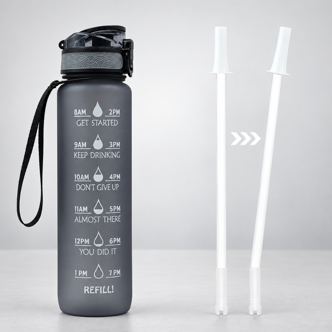 1L Time-Marked Water Bottle with Motivational Tracker for Daily Hydration Goals | Thomler