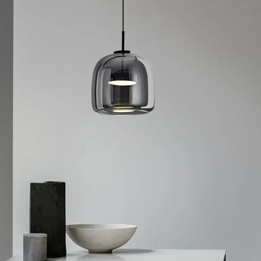 Pendant Light Glass 102.0 cm x 38.0 cm Cognac Or Smoke Grey Dining Room Kitchen Island Scandinavian Hanging Ceiling Lamp | Thomler