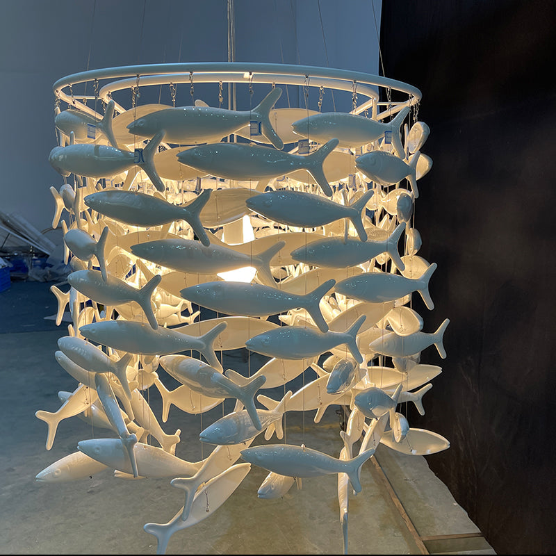 Ceramic Fish Sculpture Chandelier for Dining Room – Modern Coastal Pendant Light Fixture with Adjustable Hanging Height | Thomler
