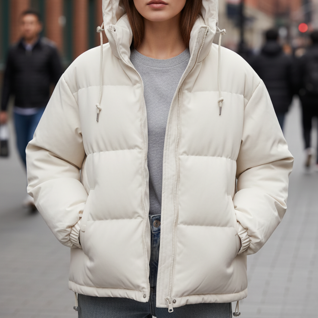 Hooded Puffer Jacket for Women – Water-Resistant Quilted Winter Coat with Side Pockets for Everyday Wear, Travel & Outdoor Activities | Thomler