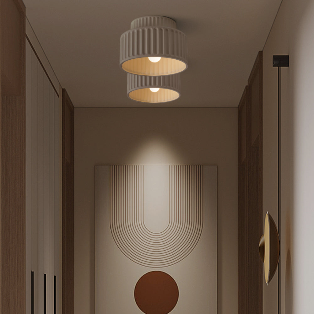 Ceiling Lamp Resin Ribbed E27 White Compact Living Room Kitchen Hallway Flush Mount Modern Scandinavian Lighting | Thomler