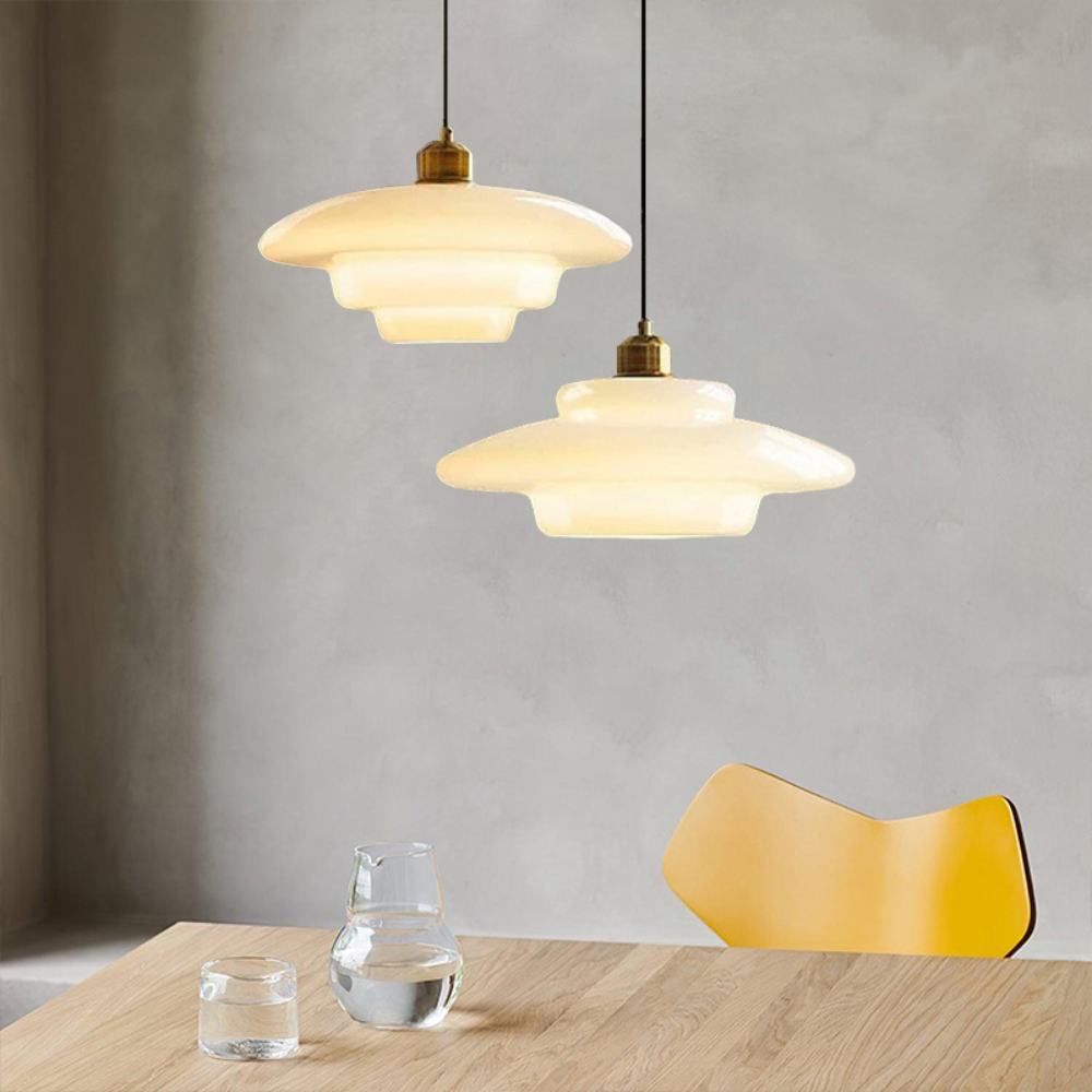 Pendant Light Brass Glass 30.0 cm Gold Dining Room Art Deco Hanging Ceiling Lamp Layered Shade E27 | Thomler