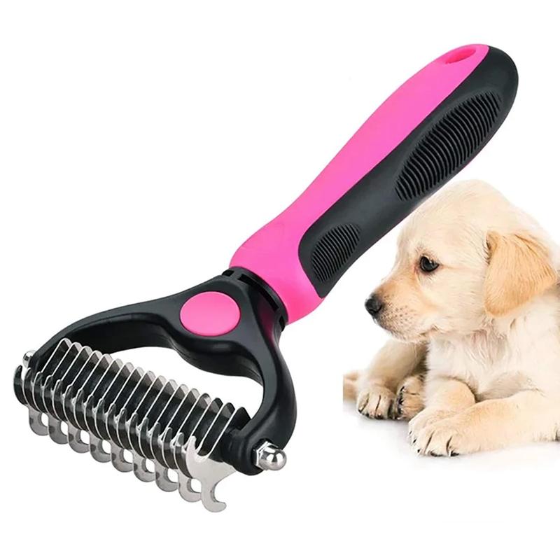 Dual-Blade Pet Deshedding Brush for Dogs & Cats – Stainless Steel Grooming Comb for Medium to Long Coats | Thomler