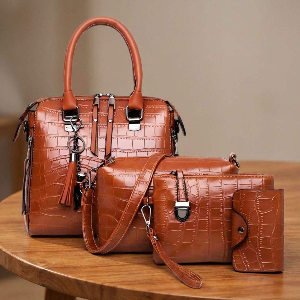 Leather Handbag Set 4-Piece Women's Purse Collection Shoulder Bag Tote Crossbody Wallet Brown Black Blue Red Daily Carryall | Thomler