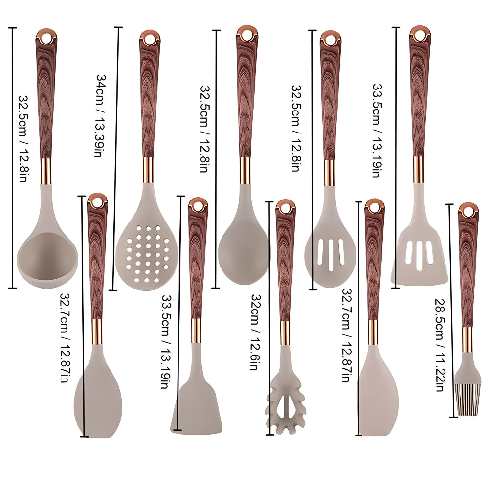 Heat-Resistant Silicone Kitchen Tool Set - 10-Piece Non-Stick Cooking Utensil Collection with Soft Grip Handles for Everyday Meal Prep | Thomler