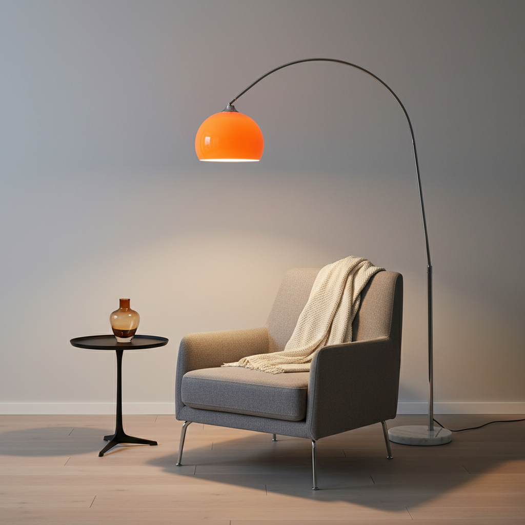 Arched Standing Light with Dome Shade & Marble Base – Modern Overhead Illumination for Living Room | Thomler