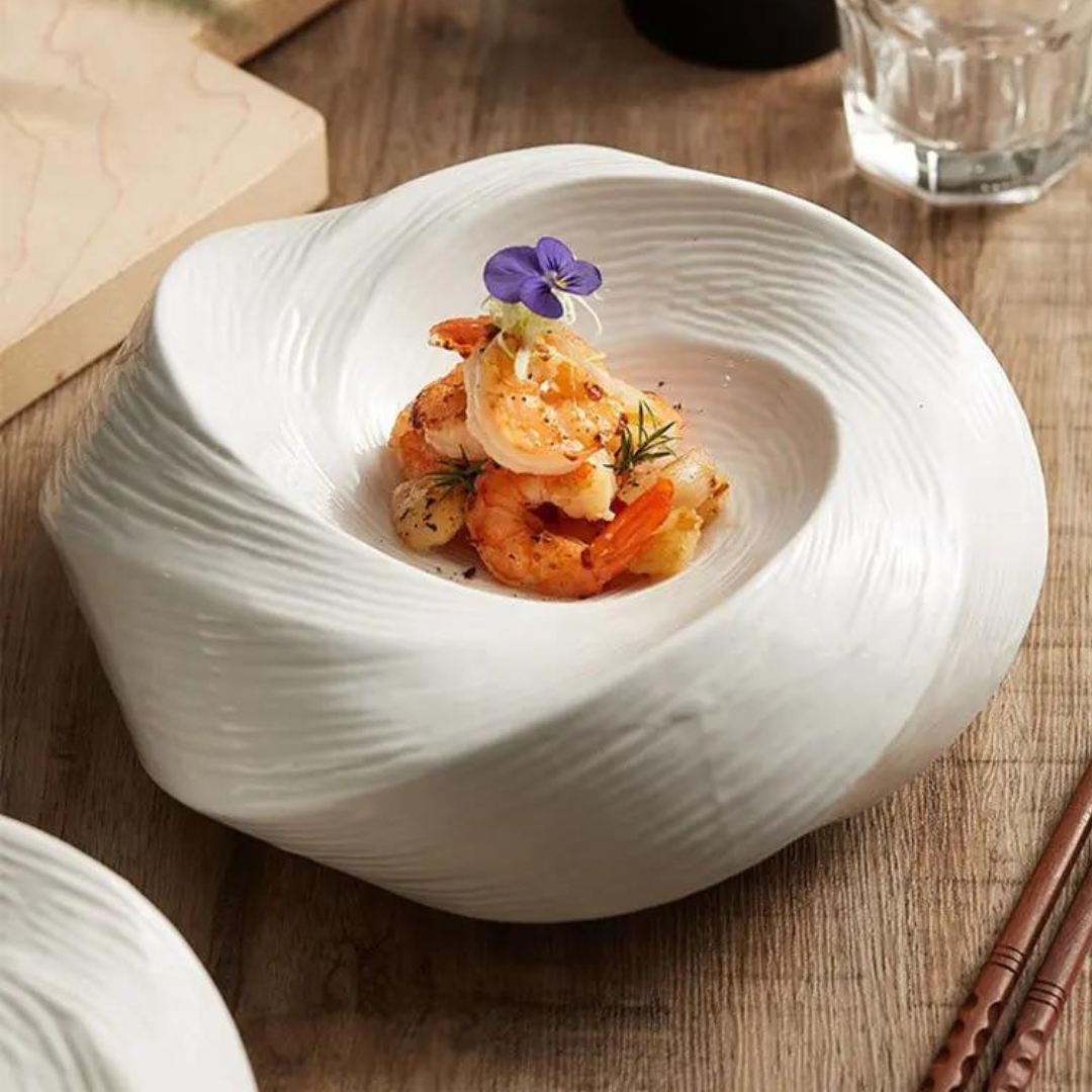 Serving Bowl Ceramic 10 in Swirl Design Kitchen Dining Tableware Elegant Modern | Thomler