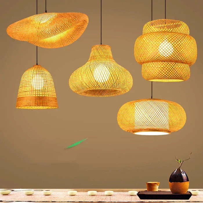 Handwoven Rattan Pendant Light Fixture Natural Woven Ceiling Lamp Rustic Farmhouse Hanging Light for Dining Room Kitchen Island Boho Home | Thomler