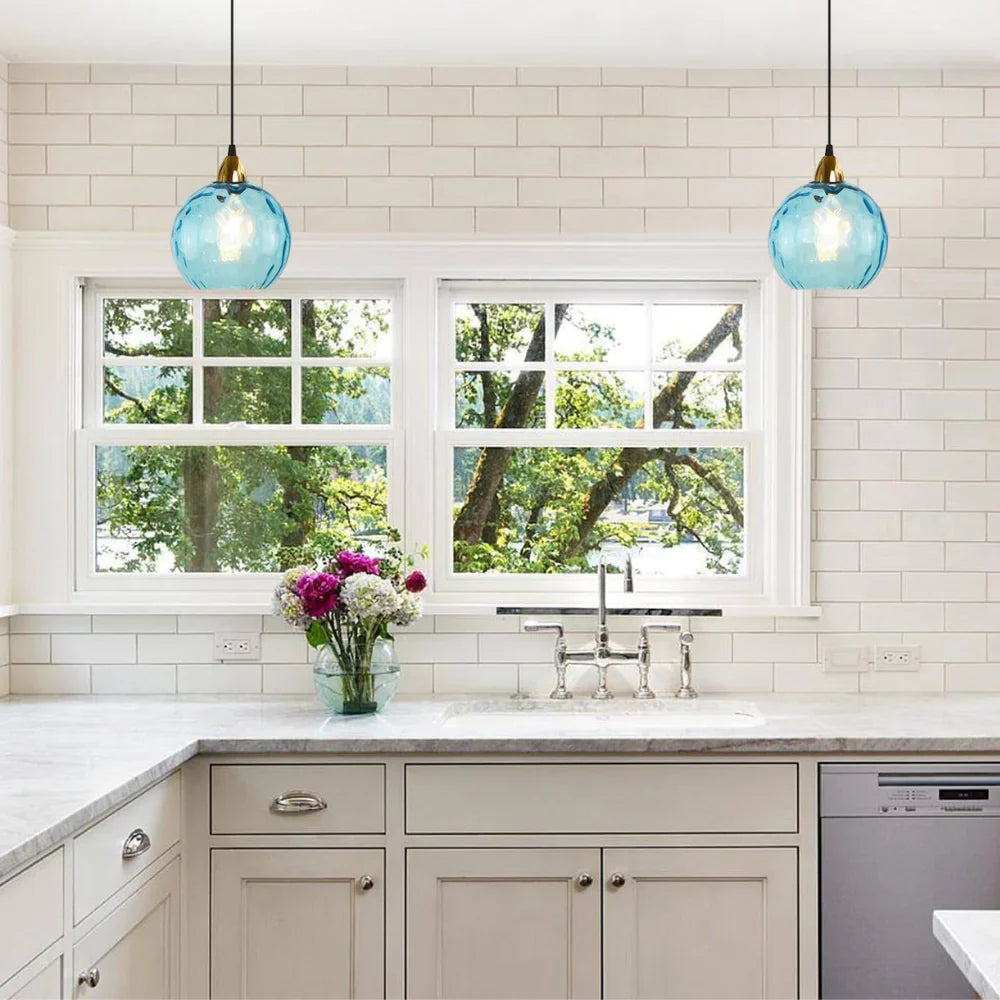 Pendant Light Ripple Glass 7.9 in Sphere Adjustable Dining Room Kitchen Hanging Ceiling Lamp Modern Nordic Minimalist Fixture | Thomler