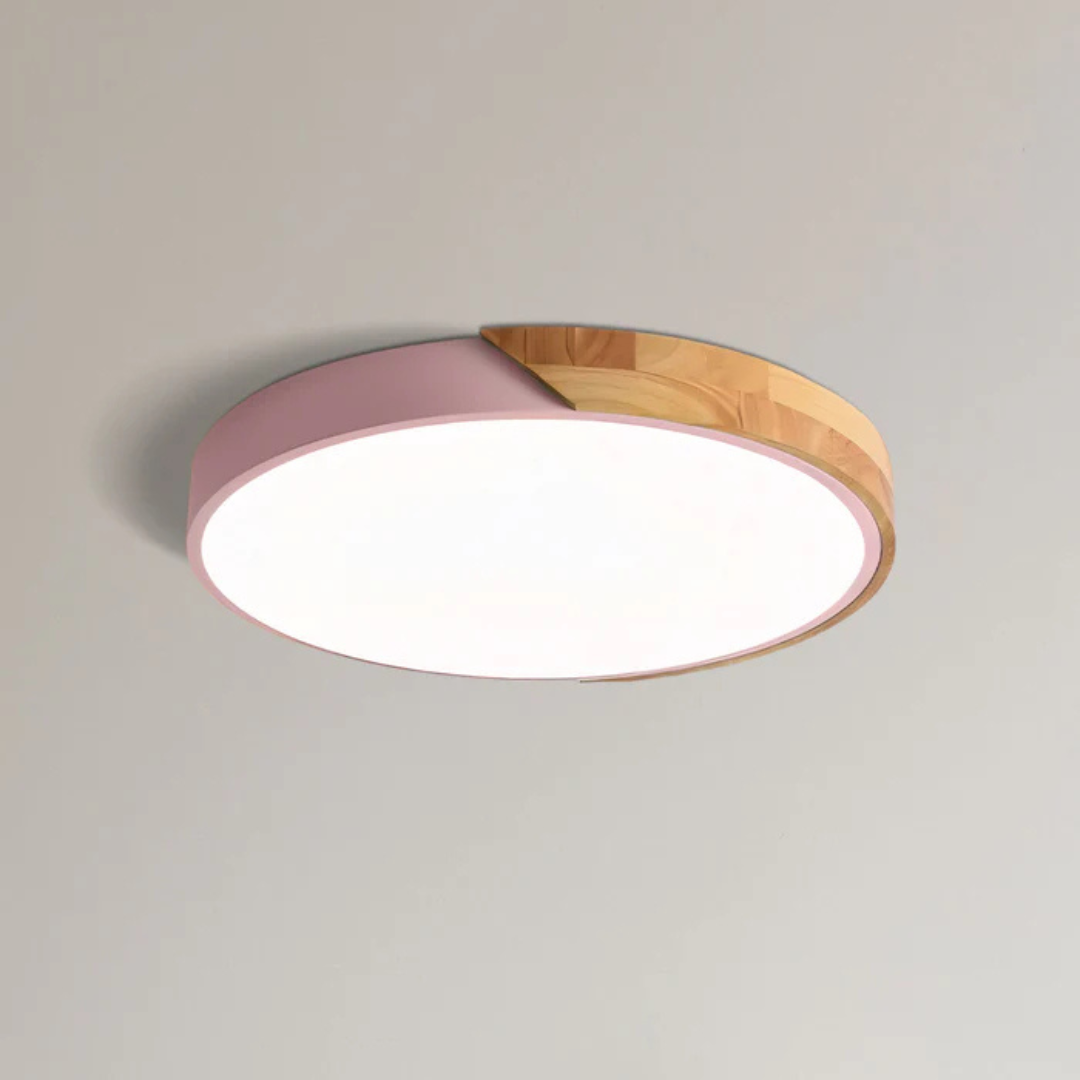 Round Wood Ceiling Light Fixture | Modern Scandinavian LED Flush Mount for Bedroom Living Room Kitchen | Thomler