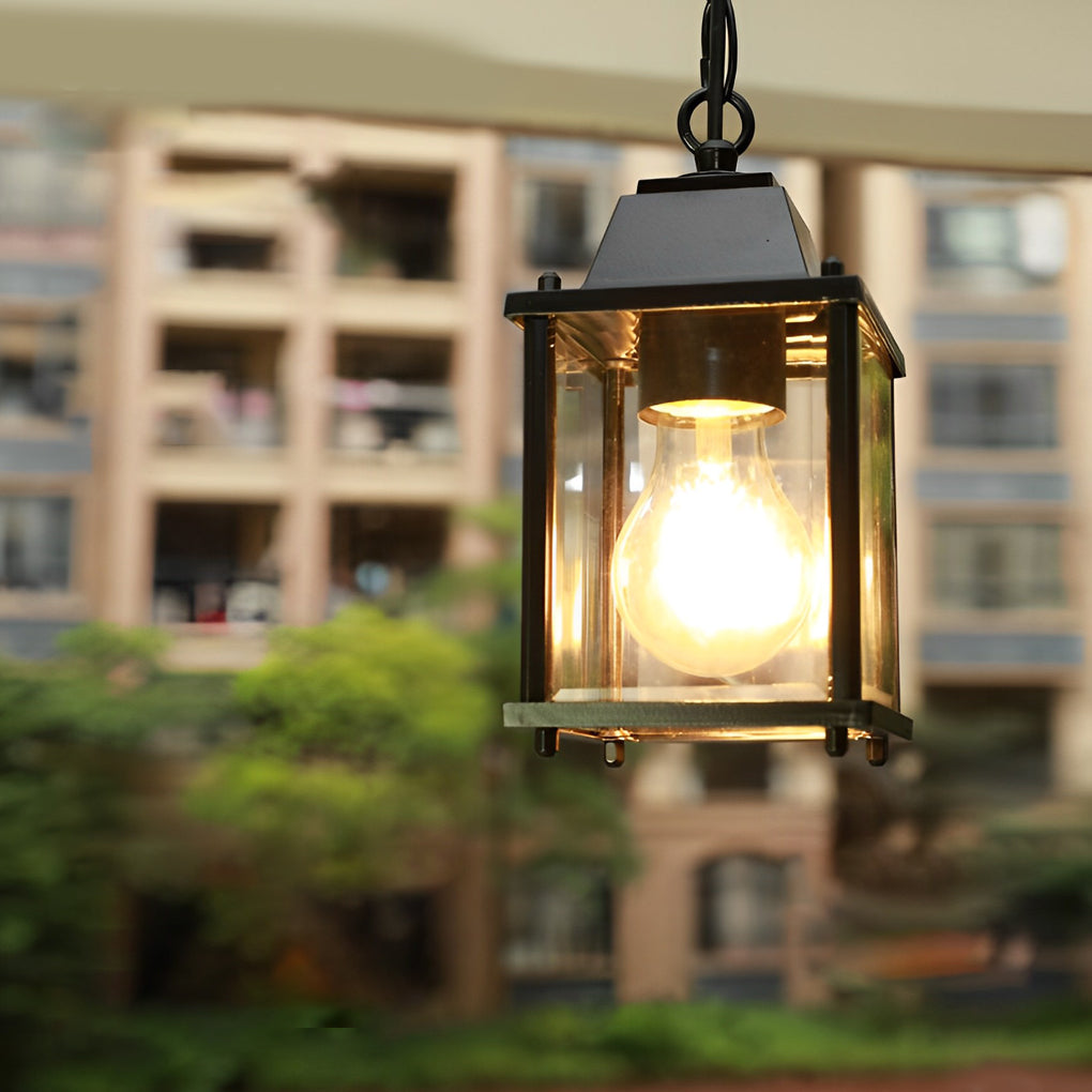 Contemporary Square Glass Hanging Lantern for Porch & Patio – Weather-Resistant Aluminum Fixture | Thomler