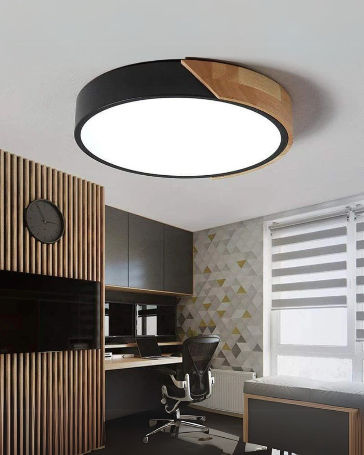 Moderne ronde plafondlamp met houtaccent en LED verlichting – minimalistische designlamp in 23 30 40 50 en 60 cm | Sansoti