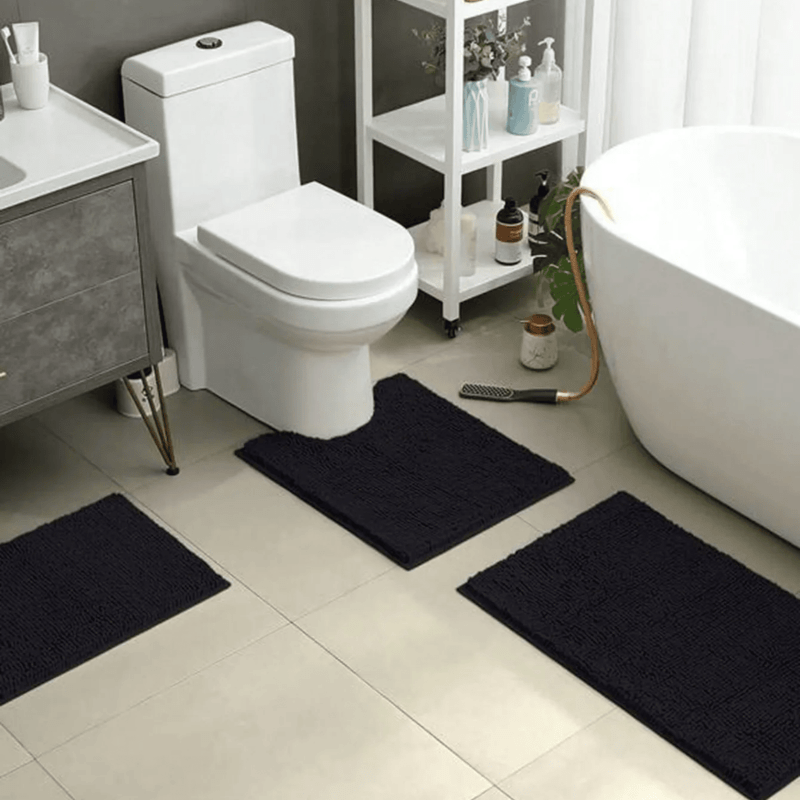 Bath Mat Chenille 50.0 x 80.0 cm Blue Bathroom Non Slip Absorbent Rug Shower Bath Toilet Floor Mat | Thomler