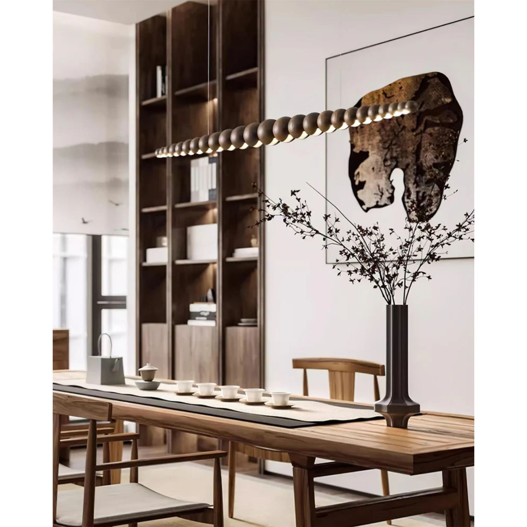 Pendant Light Wood Metal LED Warm White Adjustable Dining Table Kitchen Island Linear Hanging Ceiling Lamp Scandinavian Modern | Thomler