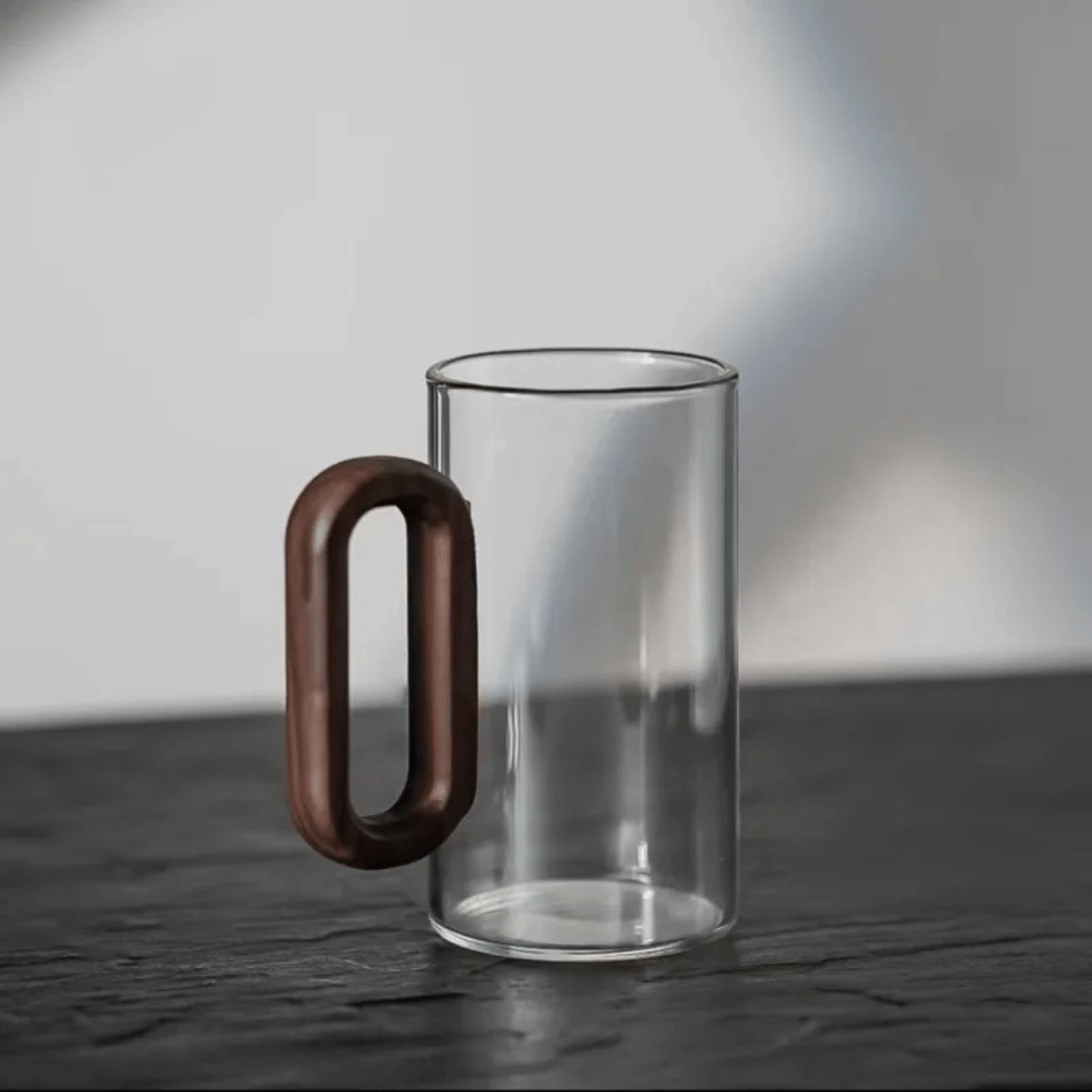 Glass Coffee Mug with Wooden Handle – Scandinavian Style Tea Cup for Home & Office | Thomler