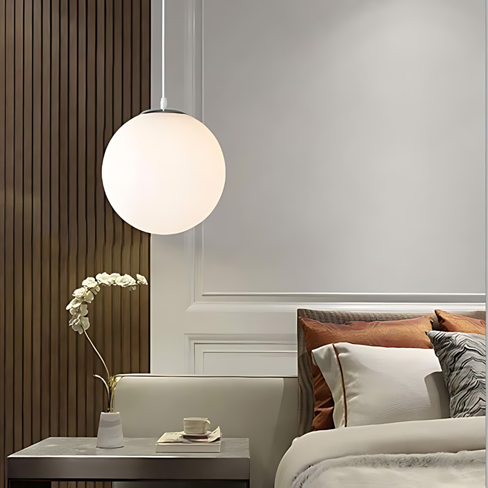 Pendant Light Milky Glass 9.8 in White Dining Room Kitchen Island Hanging Ceiling Lamp Modern Minimalist Globe Fixture | Thomler